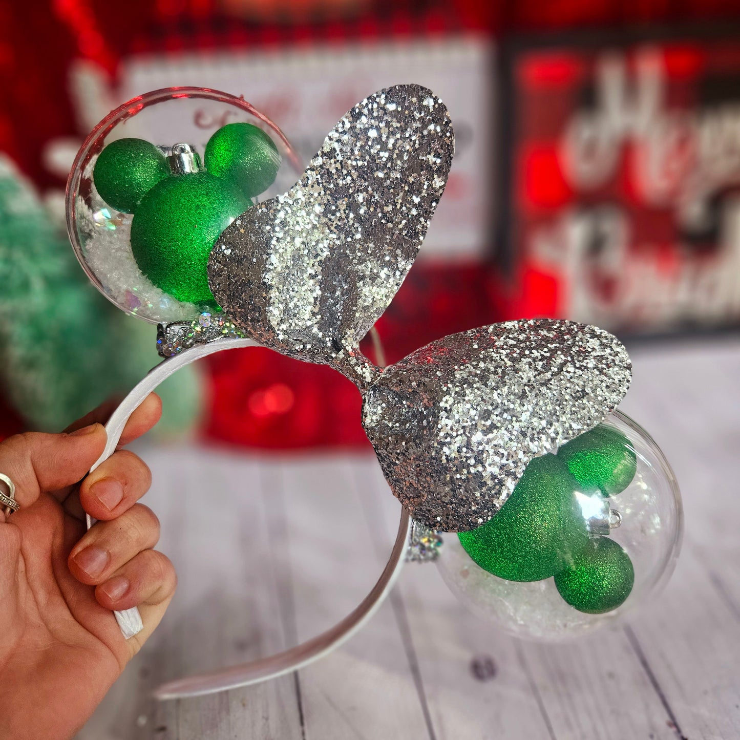 Green Sparkly Ornament Light up Balloon Ears