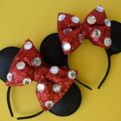 Classic Red Sequin and Rhinestones Headband