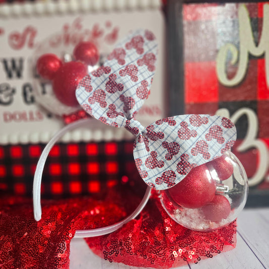 Red Plaid Sparkly Ornament Light up Balloon Ears