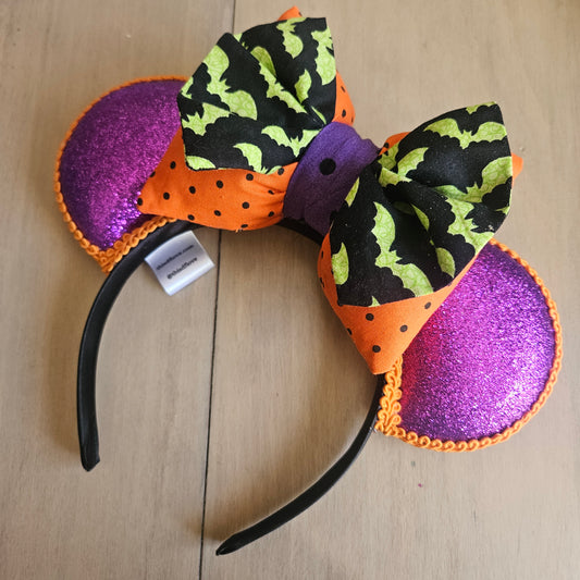 Halloween Bats Polka Dot Stacked Puffy Bow
