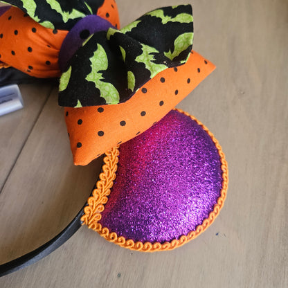 Halloween Bats Polka Dot Stacked Puffy Bow